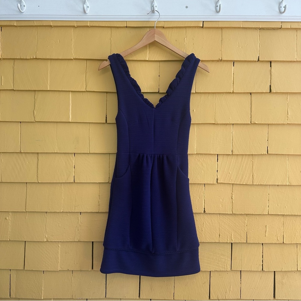 Maeve Scalloped, ribbed blue cotton dress. XS - Picture 2 of 6